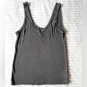 American Eagle Soft and Sexy Tank Ruched Green Striped Ribbed Relaxed V Neck M
